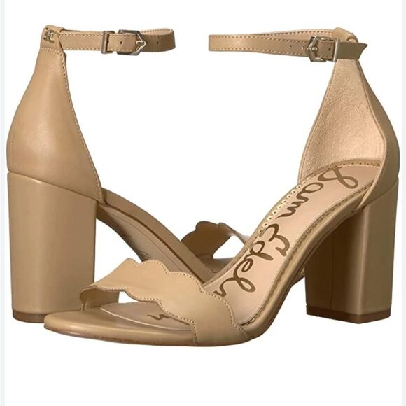Sam Edleman Odilia Nude Tan Leather Scalloped Heels Size 9 - Picture 1 of 13